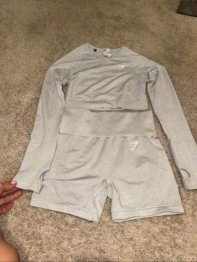 Gymshark Light Gray Seamless Crop Top & High-Waist Shorts Set